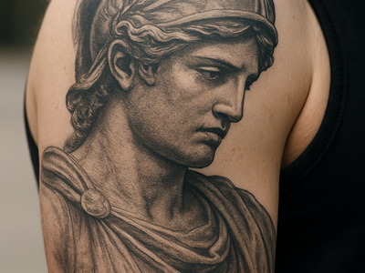 Close-up photograph of a healed tattoo on someone's shoulder and upper arm